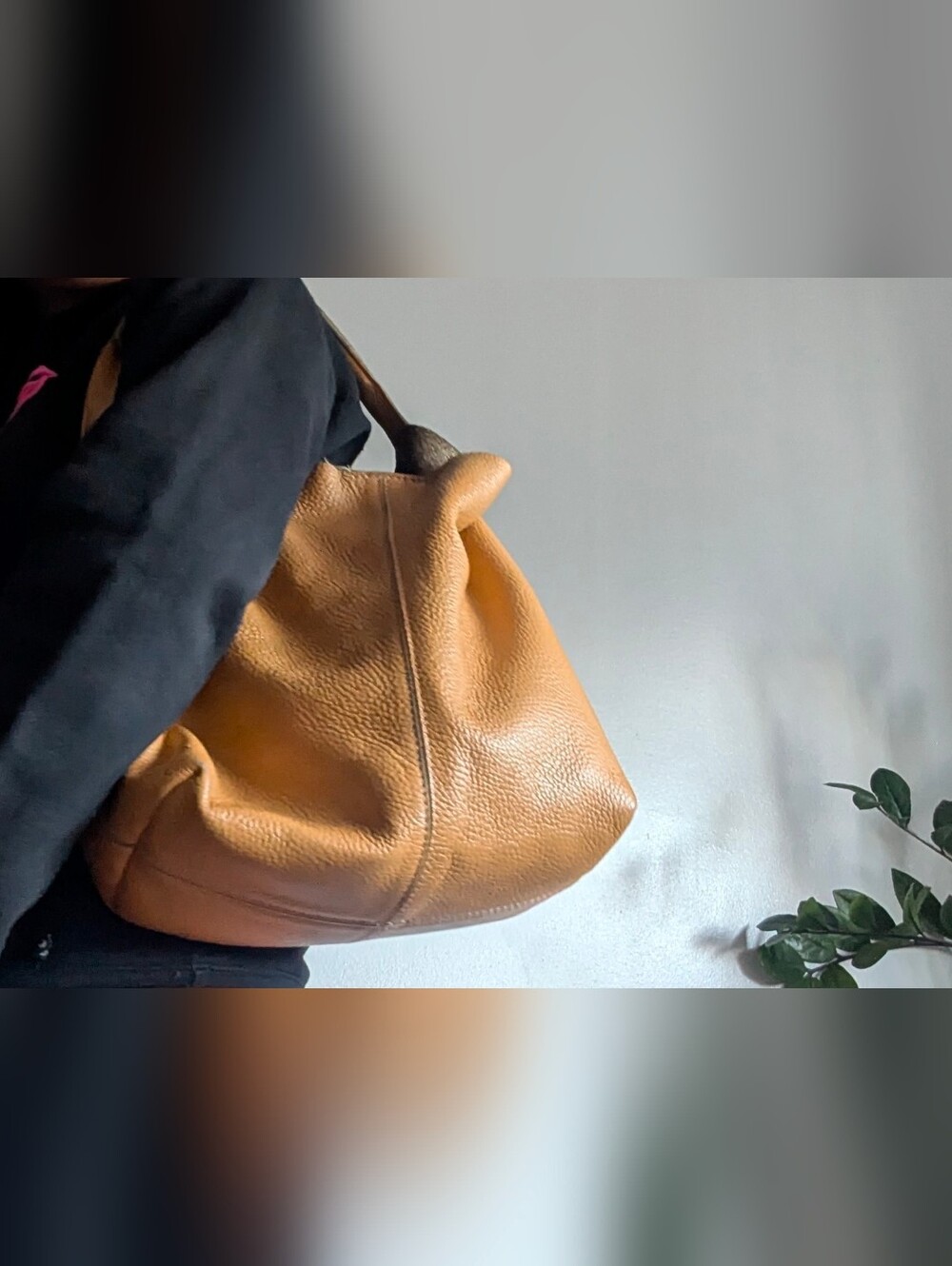 Mustard Yellow Leather Hobo Shoulder Bag - Women - Picture 14 of 14
